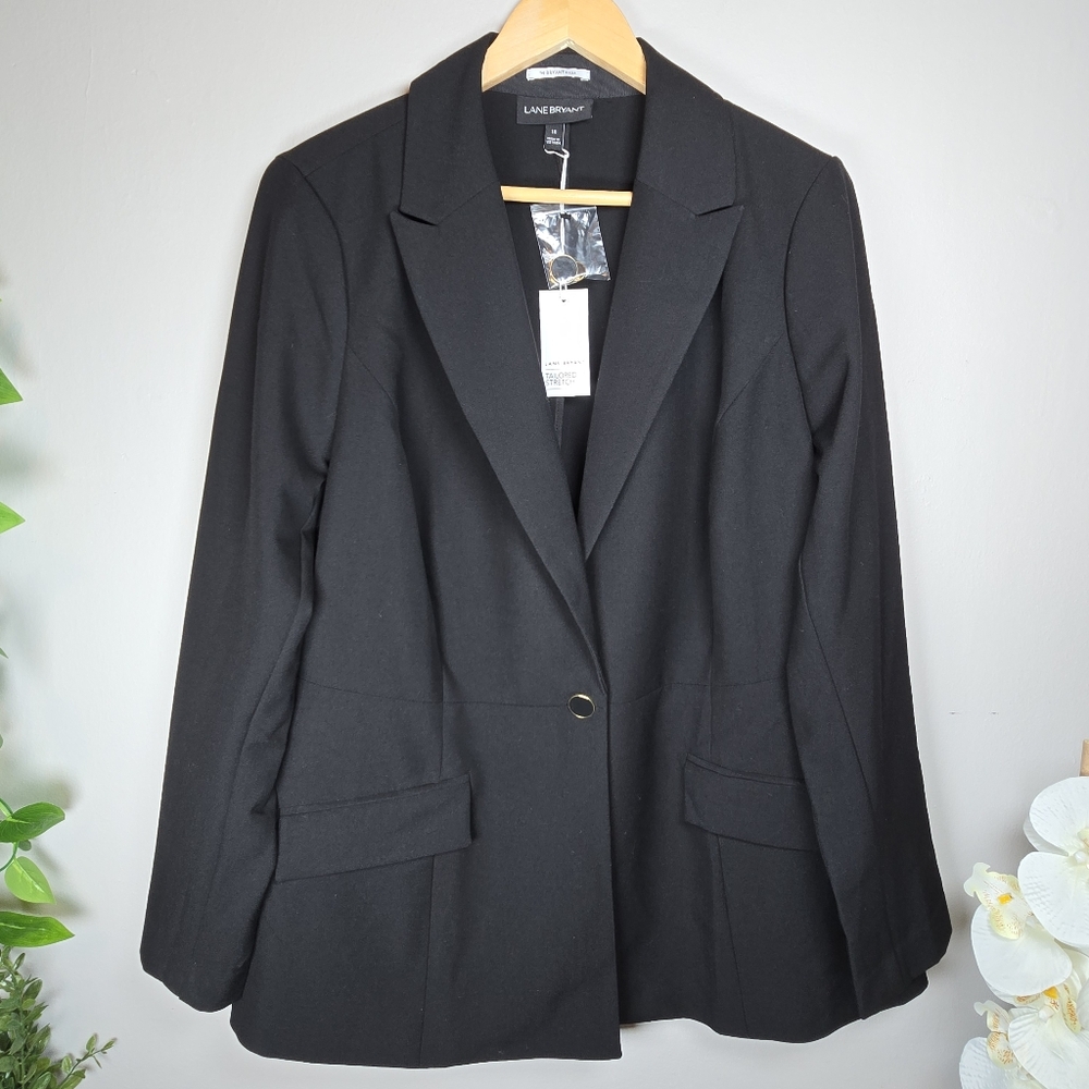 Lane Bryant Women's Black The Bryant Stretch Blazer Jacket 18 Long Sleeve Button